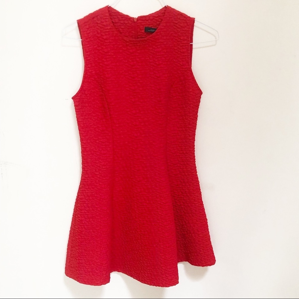 Zara Red Textured Skater Dress Size Medium